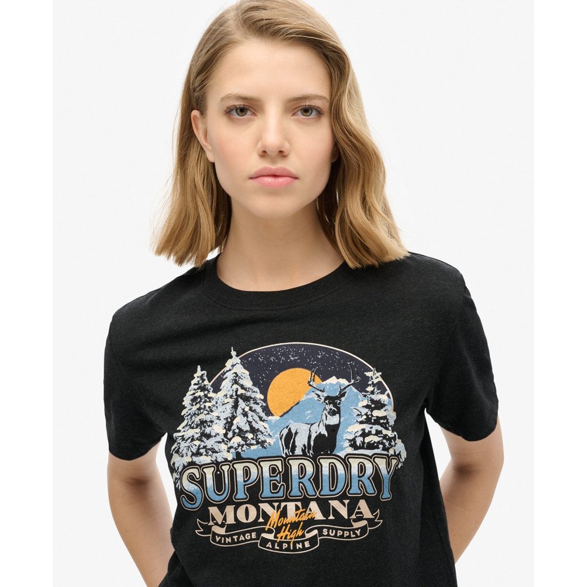 T-shirt décontracté Travel Souvenir noir phantom chiné, SUPERDRY