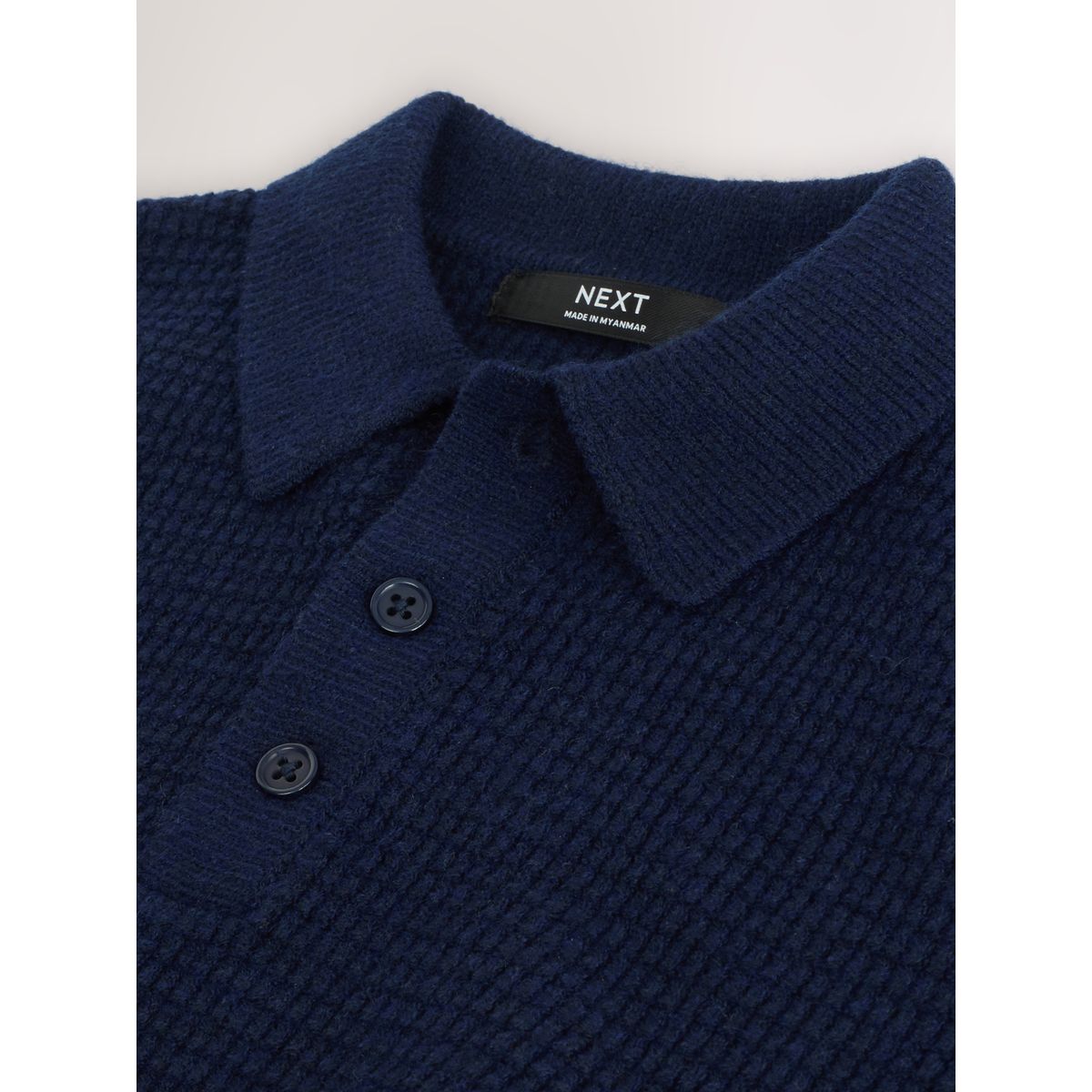 Polo en maille à col boutonné bleu marine, NEXT