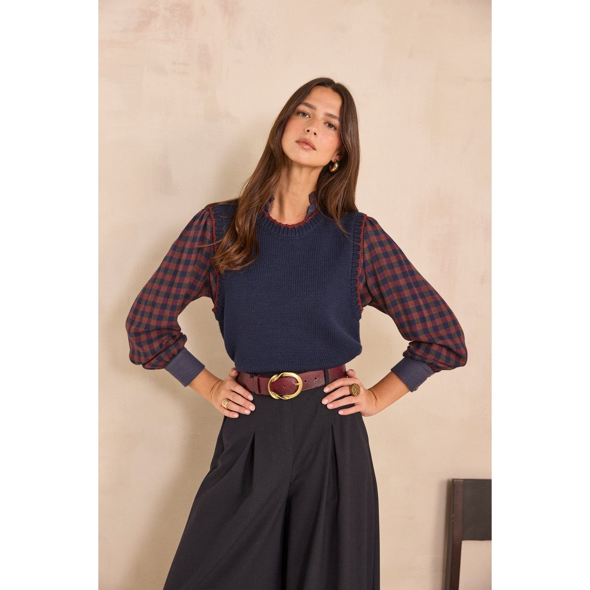 Pull sans manches en laine mélangée ALENZO marine, Maison 123