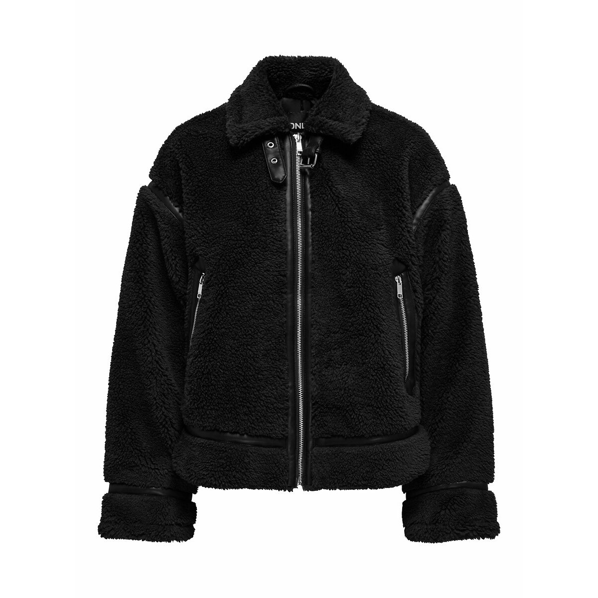 Blouson aviateur en sherpa noir, ONLY