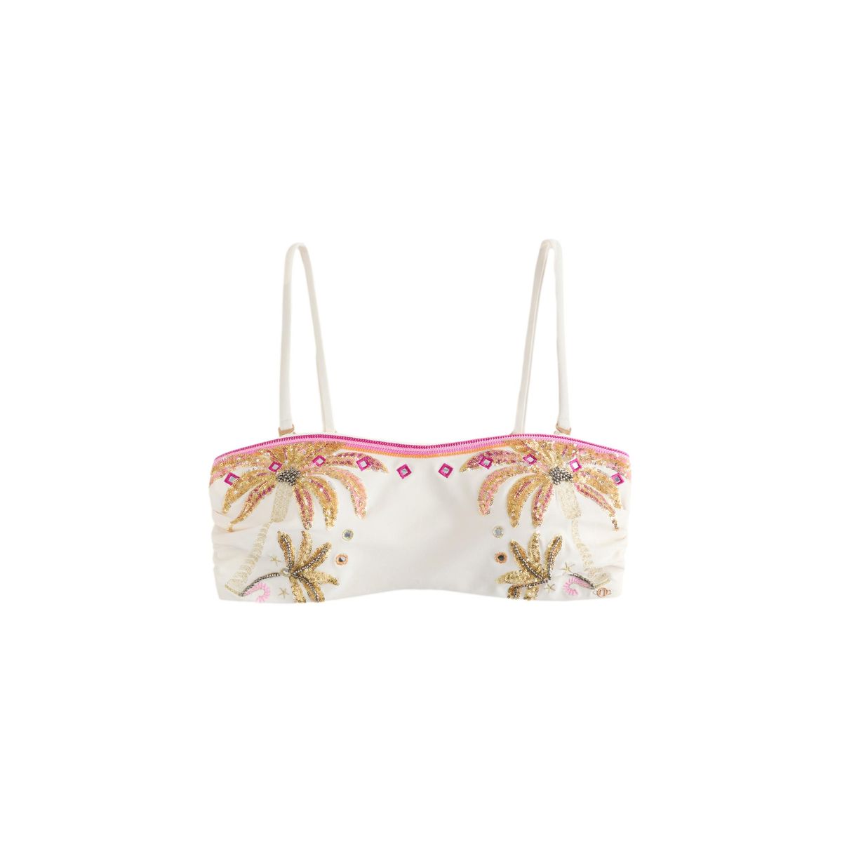 Haut de bikini bandeau orné sequins crème/rose, NEXT