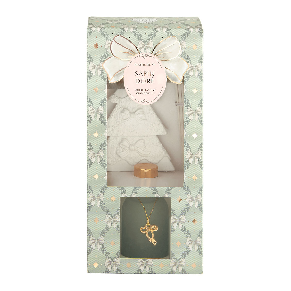 Coffret diffuseur de parfum Sapin Doré RUBANS DE FÊTE vert, MATHILDE M