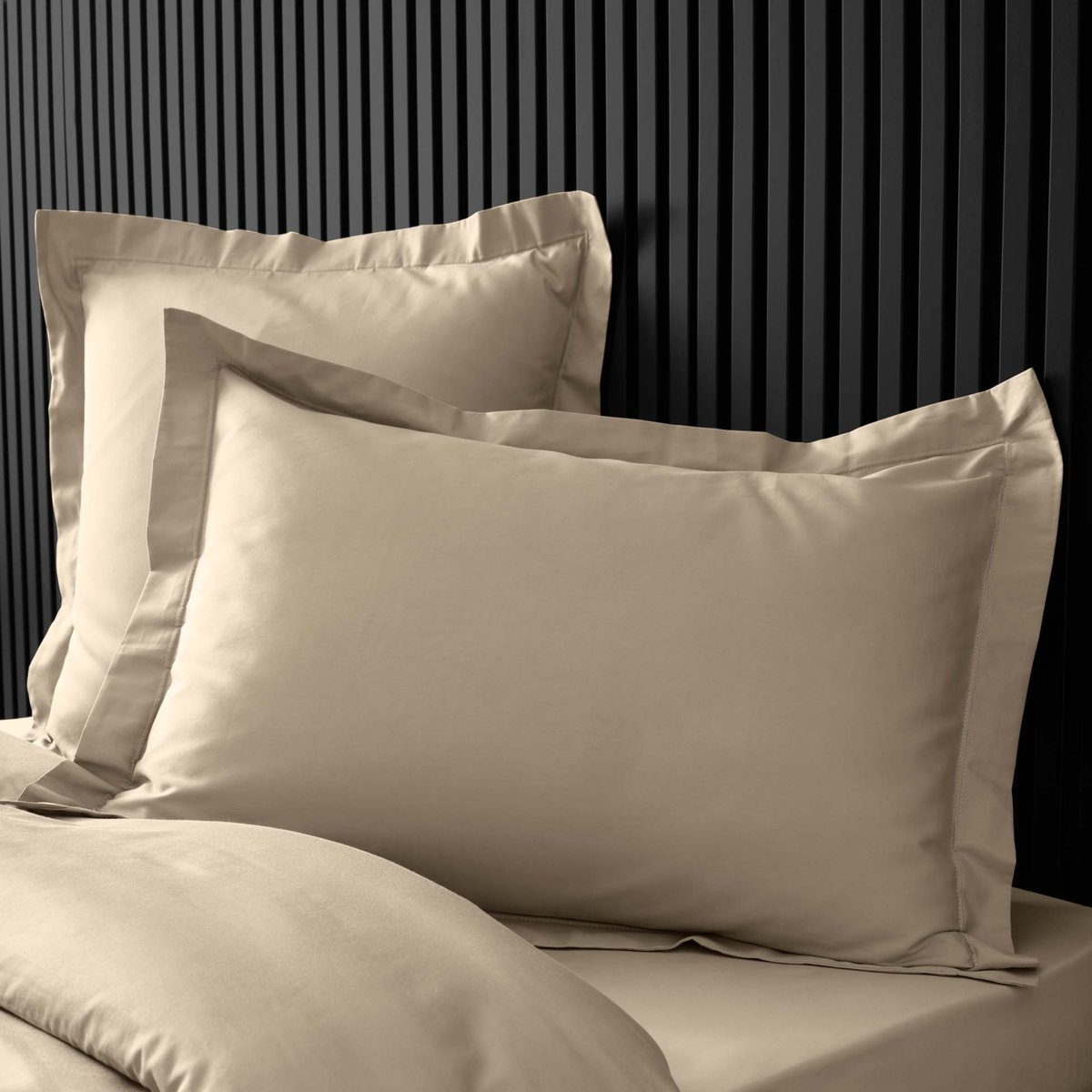 Taie d'oreiller volant plat 100% percale de coton ORIGINE sable, DOUCEUR D'INTÉRIEUR