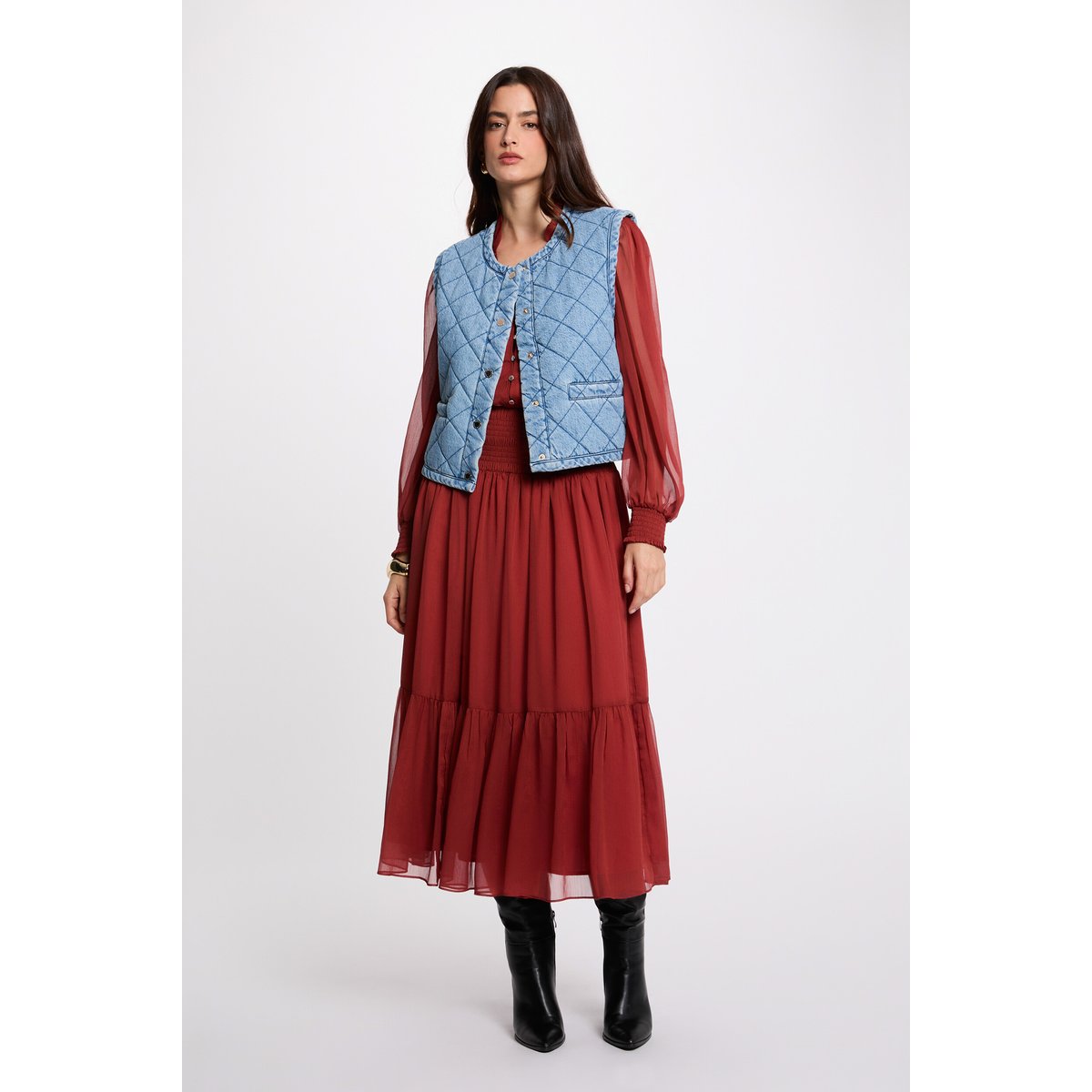 Veste matelassée sans manches denim stone, MORGAN