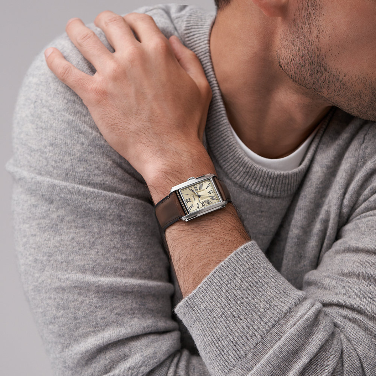 Montre Analogique  CARRAWAY argenté blanc marron, FOSSIL