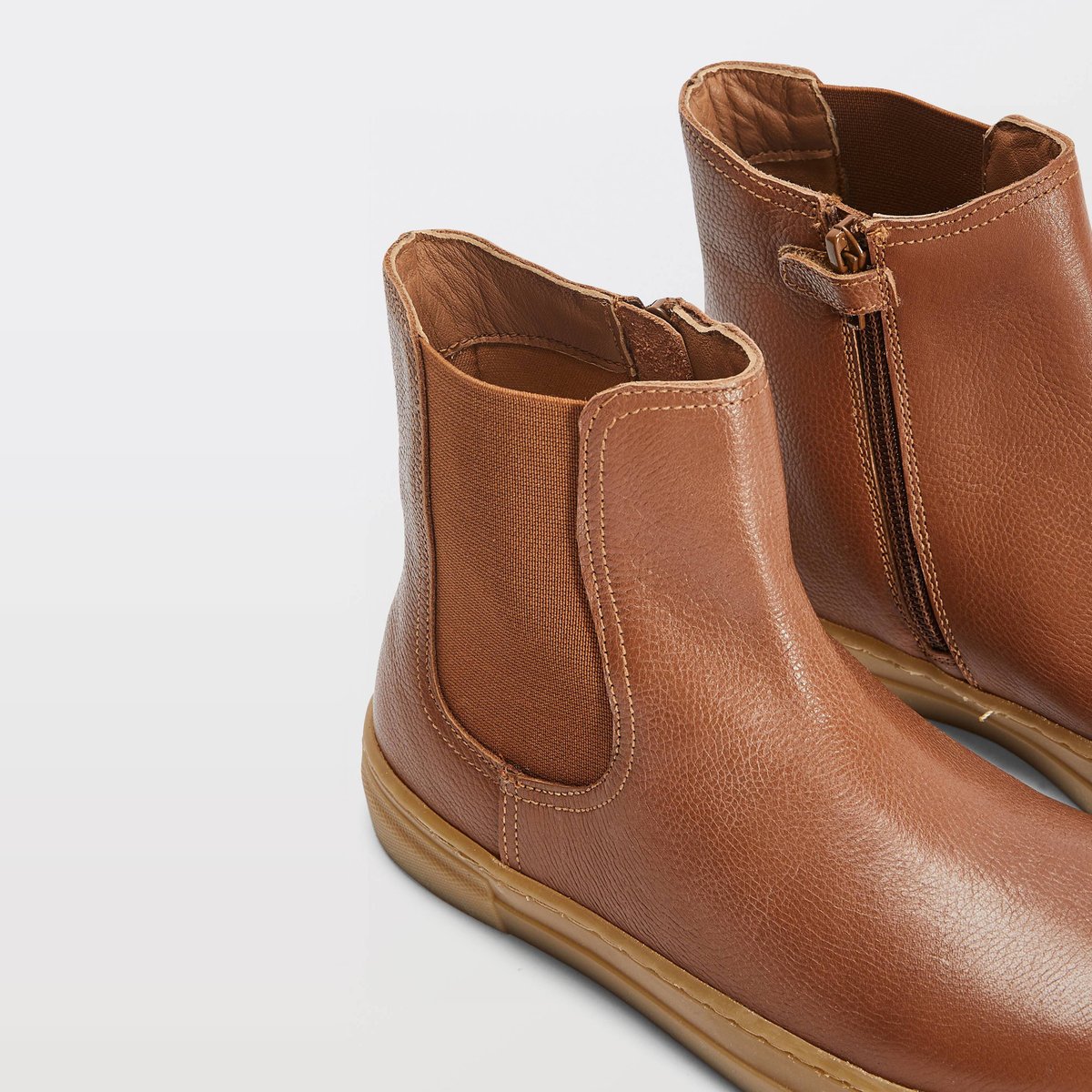Boots en cuir tan, MONOPRIX