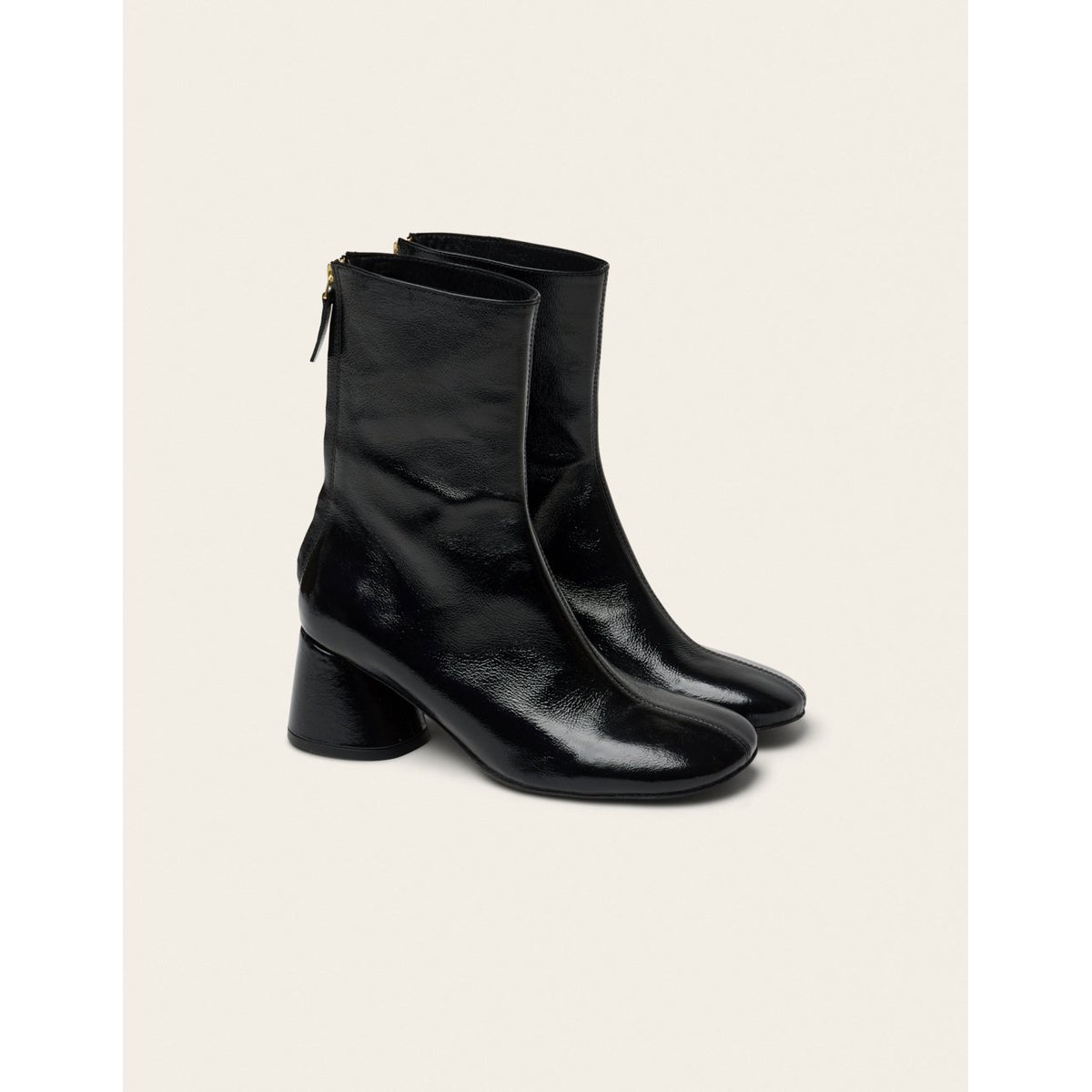 Bottines à talons ONA cuir plissé verni noir, ODAJE