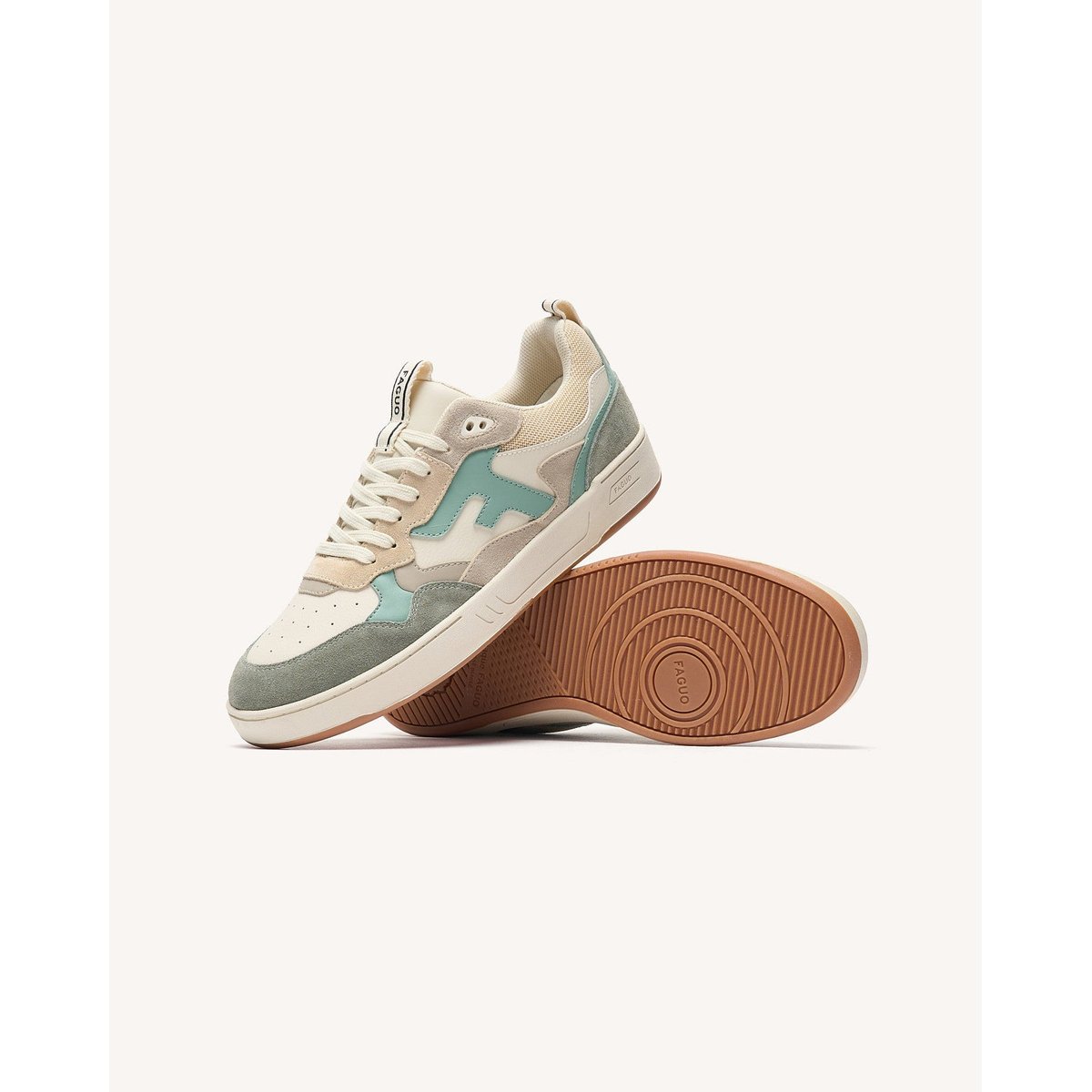 Baskets basses suede cuir DAHLIA beige et bleu, FAGUO
