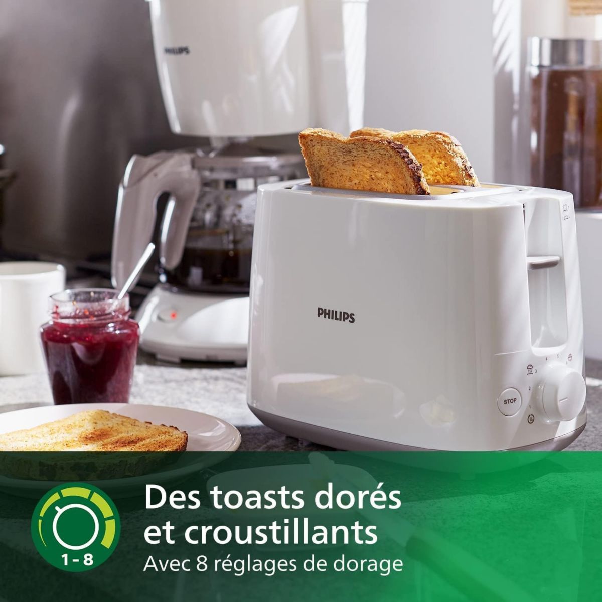 Grille-pain HD2581/00 Toaster blanc Daily, 2 fentes, 830W blanc, PHILIPS