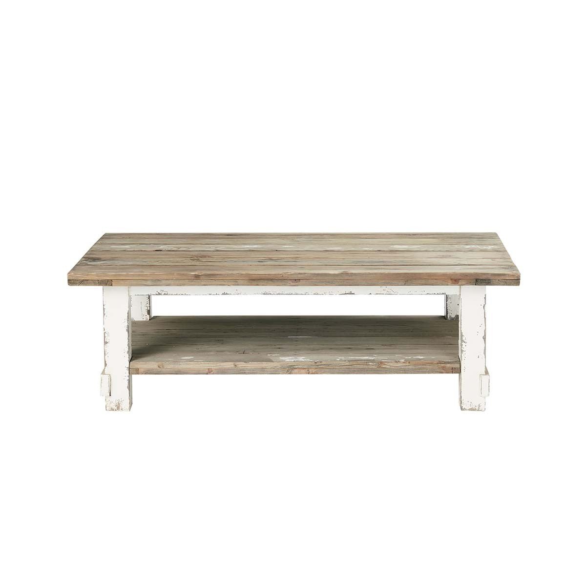Table basse en bois recyclé massif 140 cm double plateau ATLANTIC blanc, BERAH GETAH