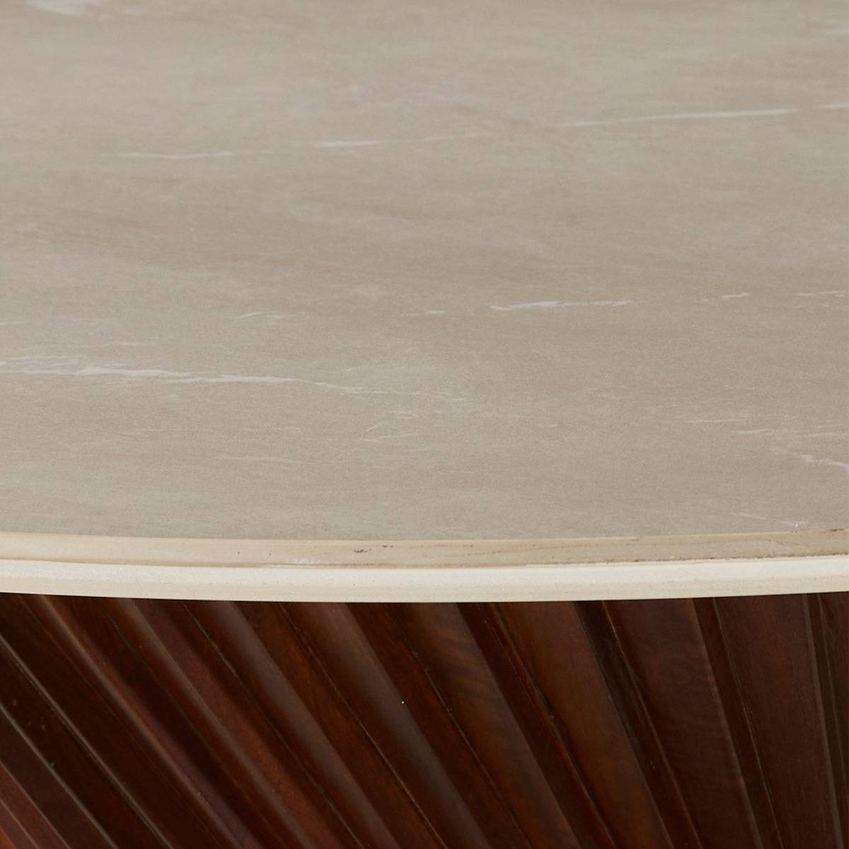 Table à manger ronde en bois de manguier et en céramique MYLAE bois foncé, MADE IN MEUBLES