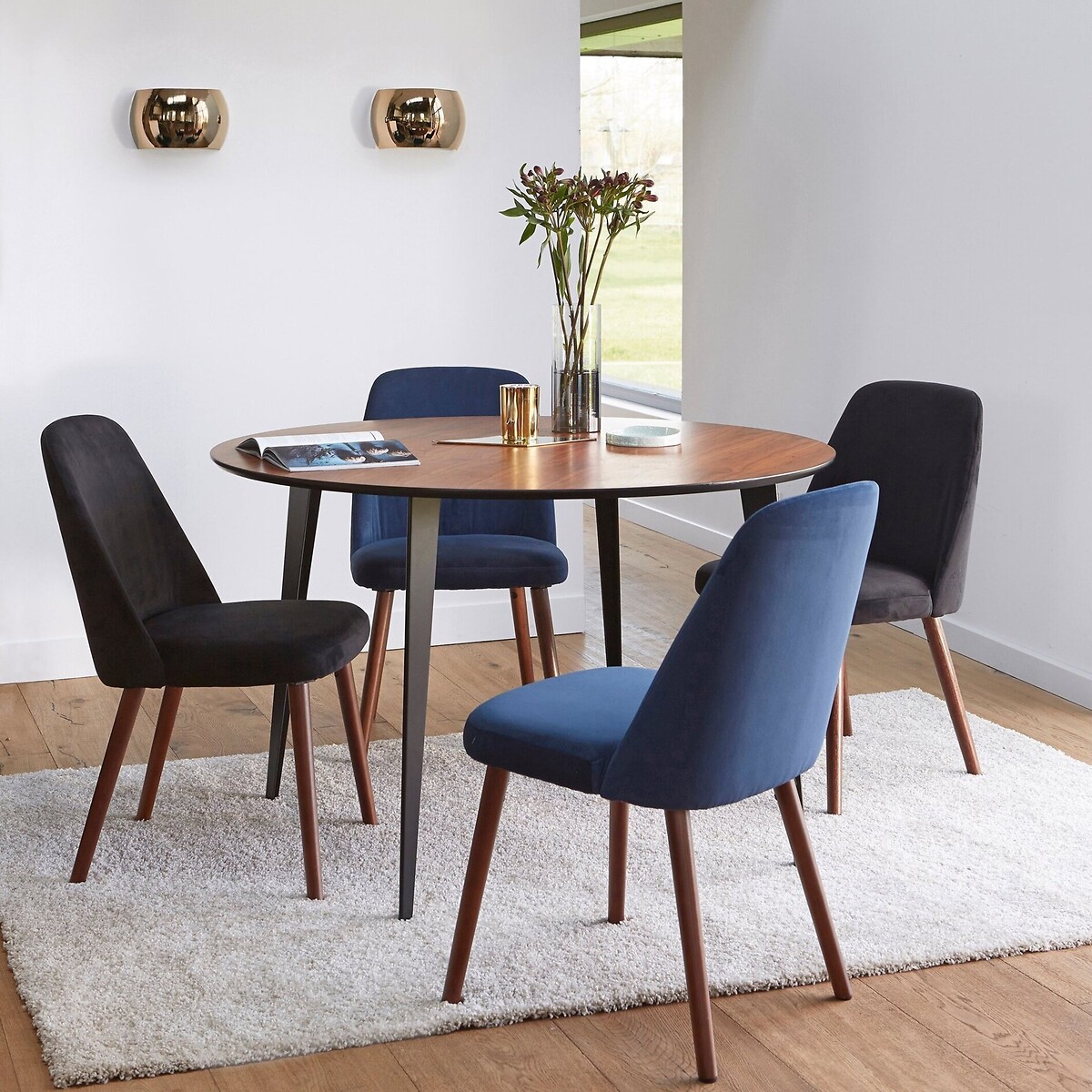 Eettafel, rond, vintage, walnootfineer, WATFORD notenhout, LA REDOUTE INTERIEURS