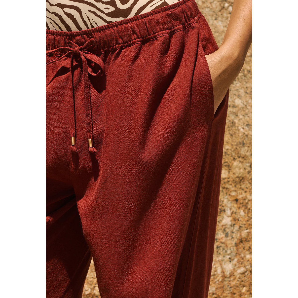 Pantalon fluide élastiqué CHILL BEACH marron, ETAM