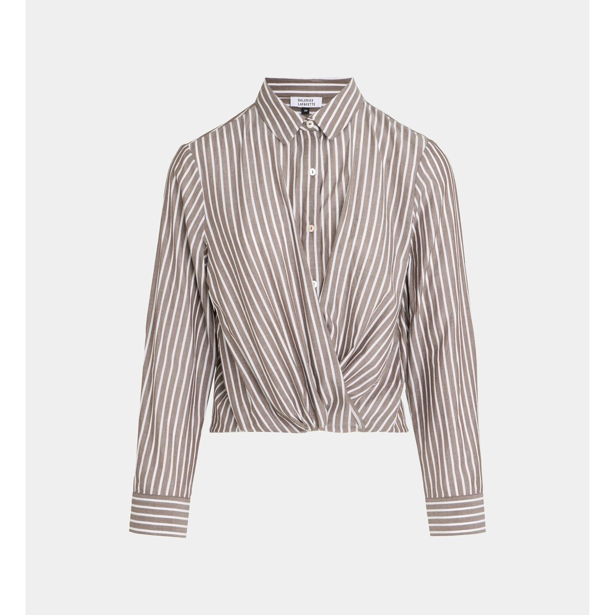 Chemise droite dolly rayée en coton blanc et marron, GALERIES LAFAYETTE
