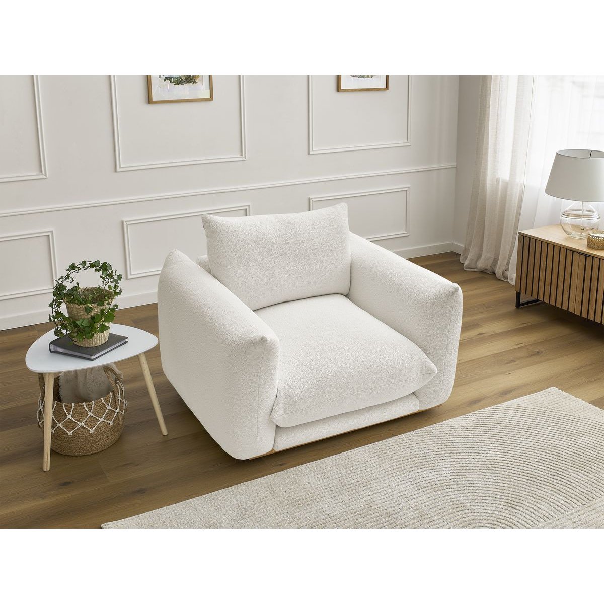 Fauteuil tissu bouclette, ERNEST blanc, BOBOCHIC
