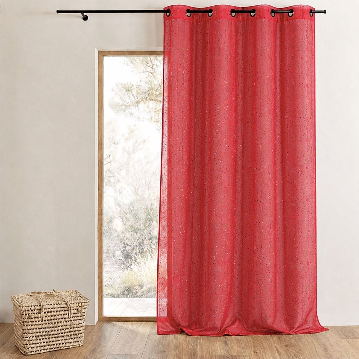 Voilage imprimé petits points colorés rouge, HOME MAISON