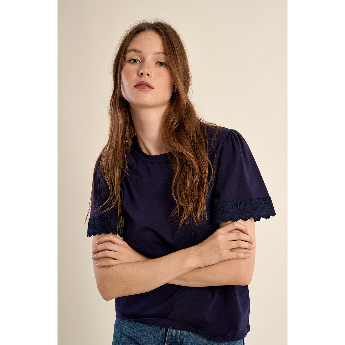 T-shirt en coton oversize, manches volantées navy blue, MOLLY BRACKEN