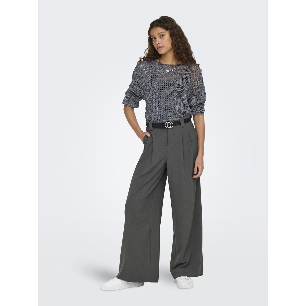 Pantalon À Jambe Large dark grey melange, ONLY
