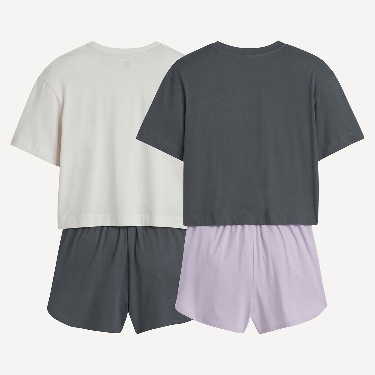 Lot de 2 pyjashorts en coton gris + parme + écru, LA REDOUTE COLLECTIONS
