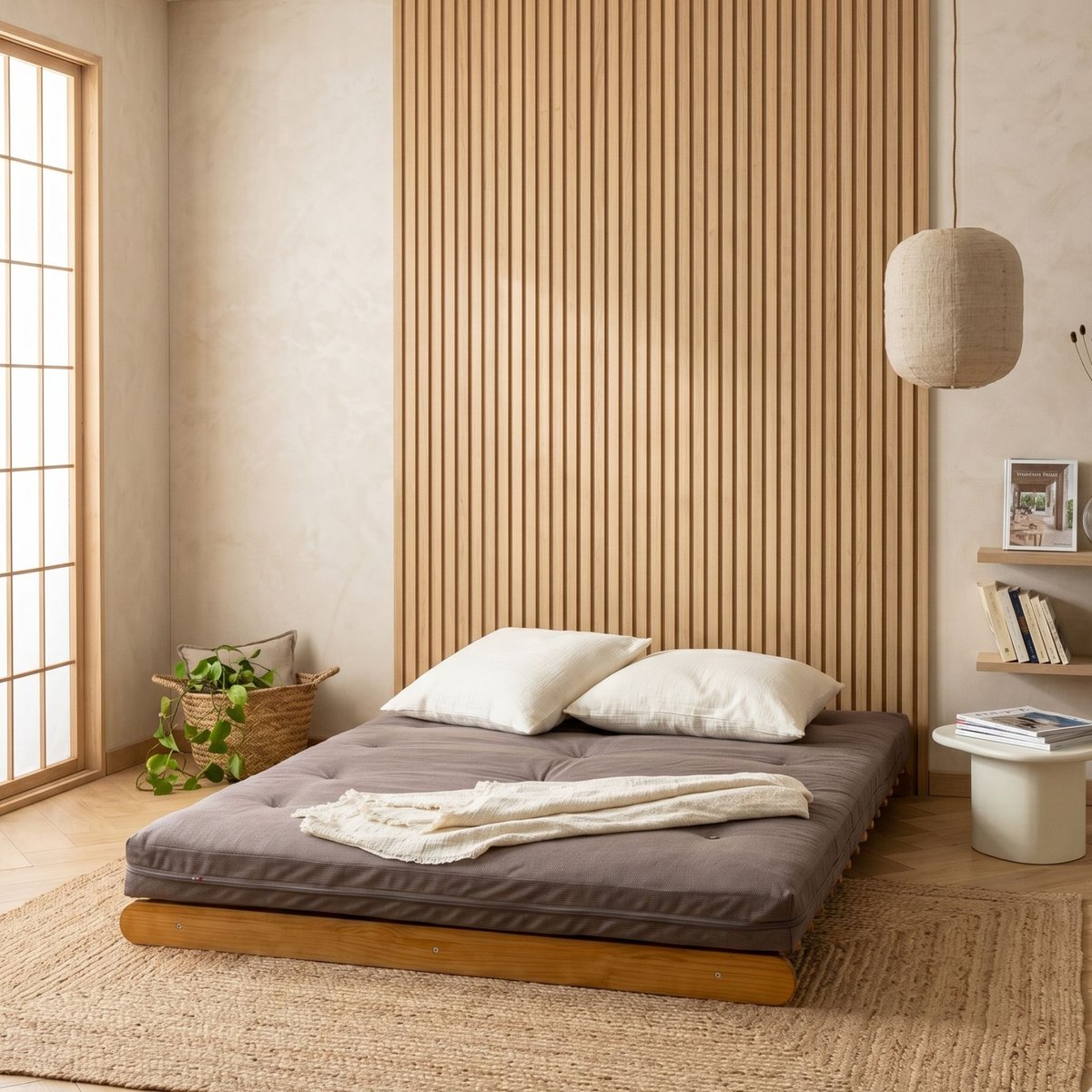 Ensemble literie futon en coton velours côtelé marron, TERRE DE NUIT