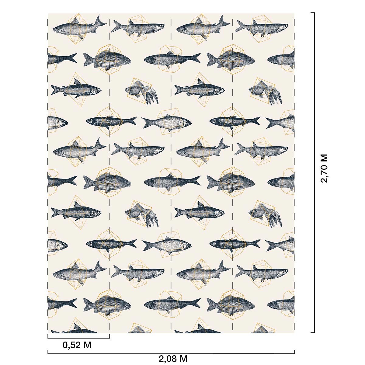 Papier peint poissons en géométrie intissé, HEXOA