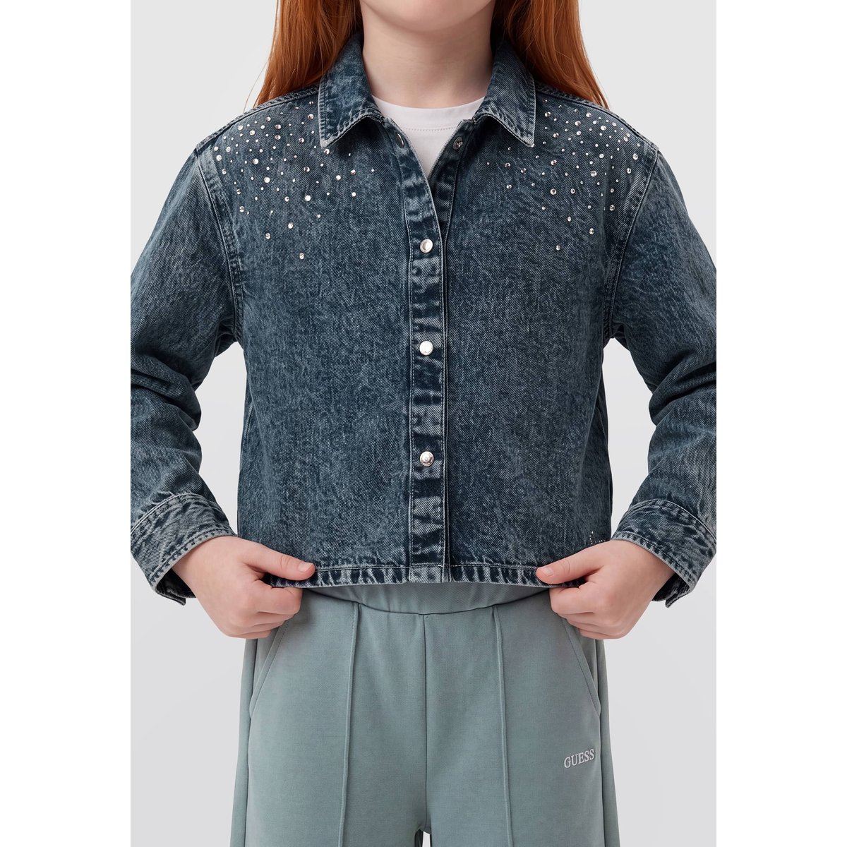 Chemise Crop En Denim bleu, GUESS KIDS