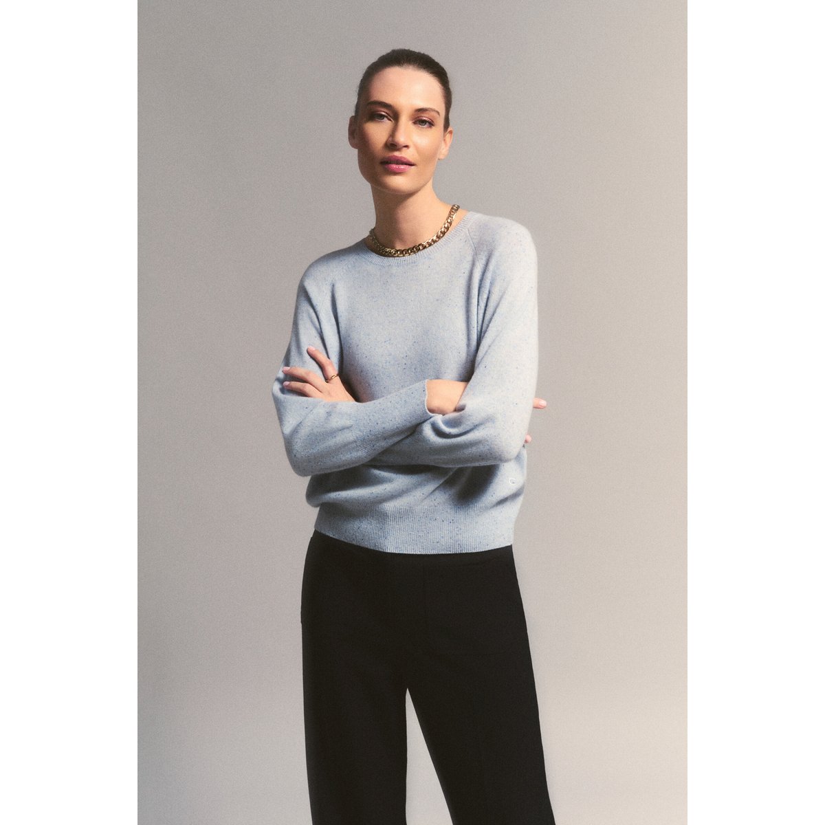 Pull droit col rond cachemire MLOTTIE bleu ciel, CAROLL