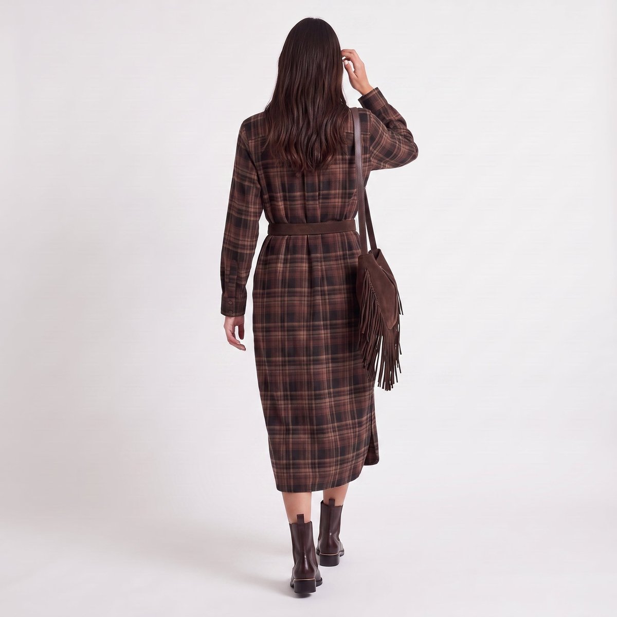 Robe chemise midi à carreaux CORAURA brown, ARTLOVE