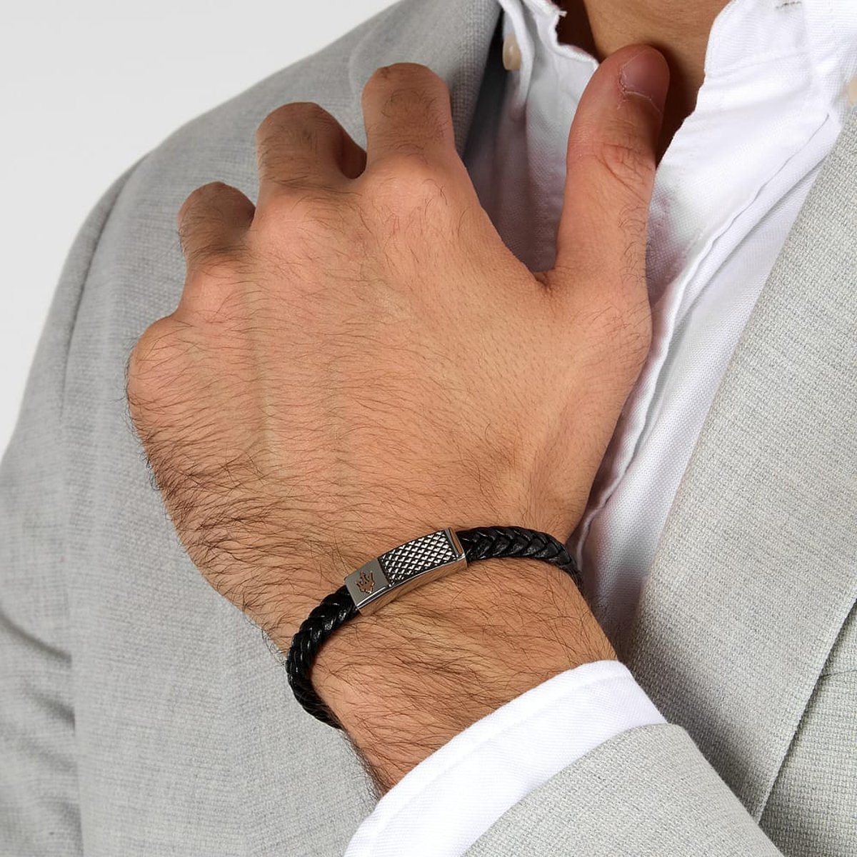 Bracelet acier, cuir RECYCLED LEATHER argent, noir, MASERATI