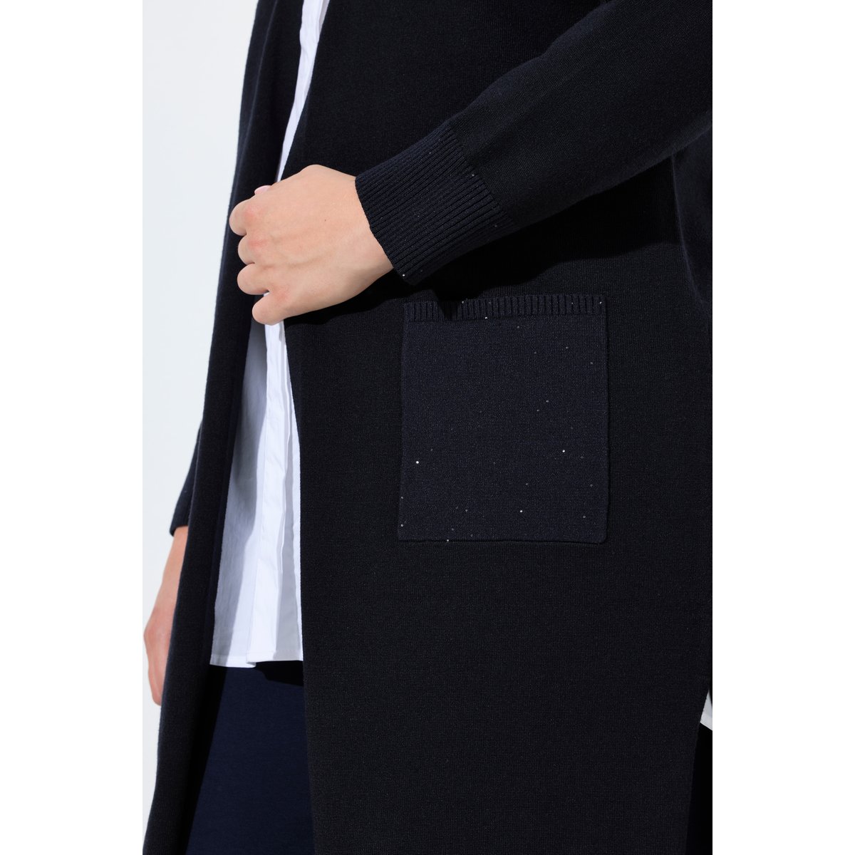 Cardigan encolure en V et manches longues marine, ULLA POPKEN