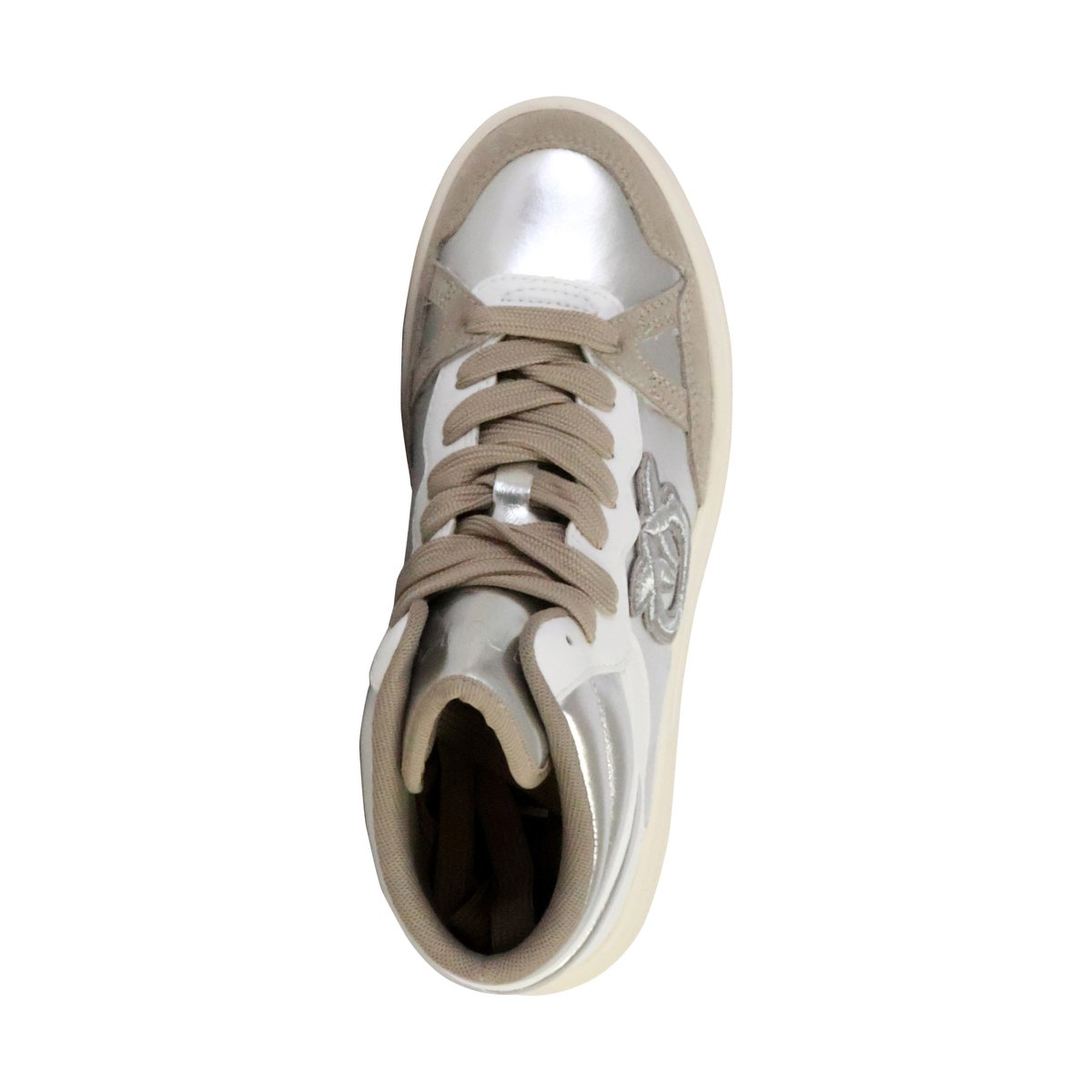 Basket Montante Cuir Mandy 02 argent blanc, PINKO