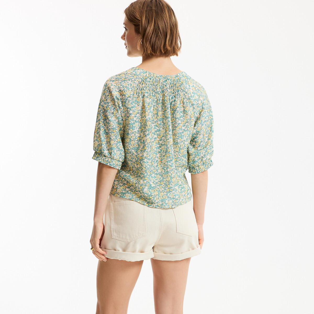 Blouse met V-hals, 3/4 mouwen, bloemenprint multicolor bloemenprint, LA REDOUTE COLLECTIONS