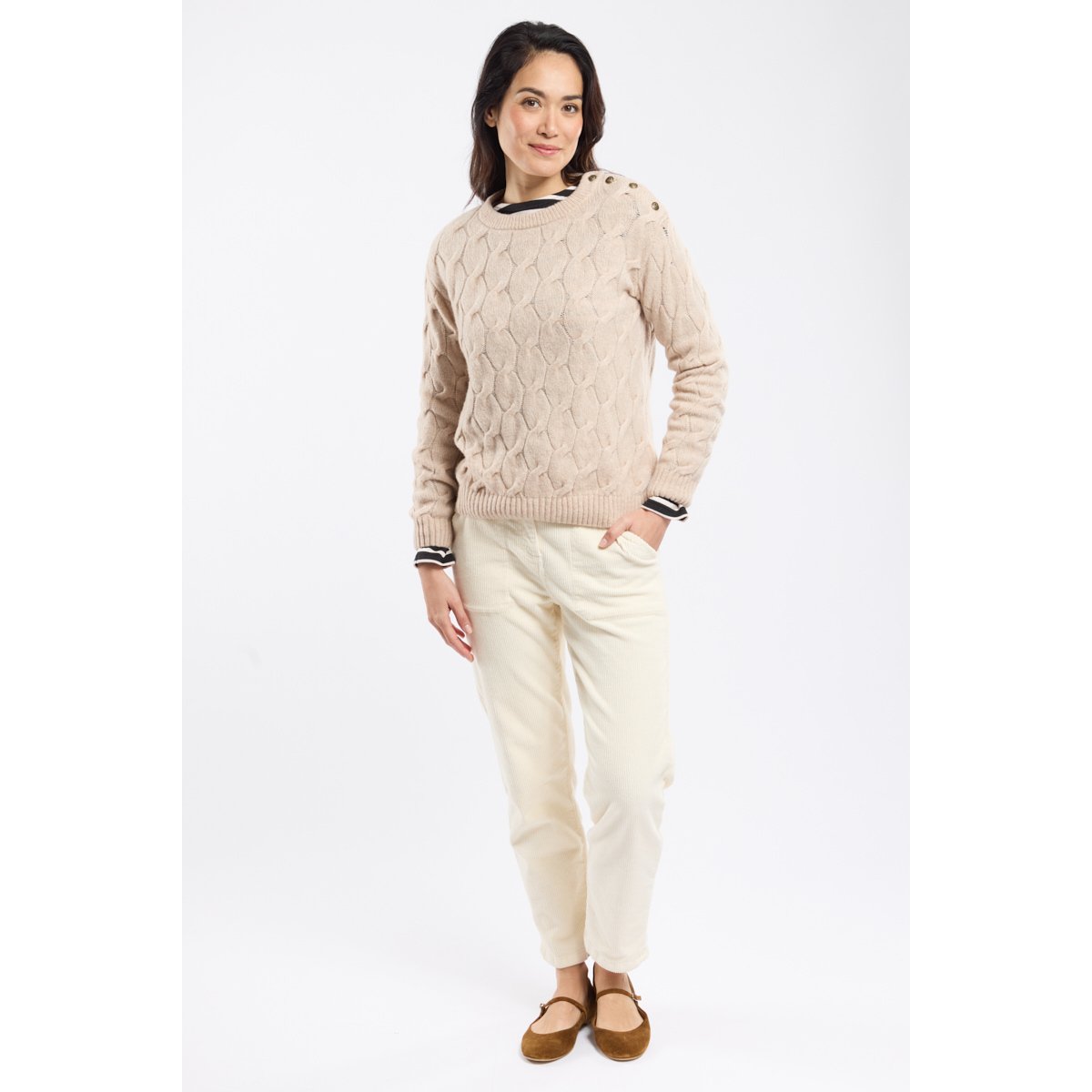 Pull torsadé en laine nature, ARMOR-LUX