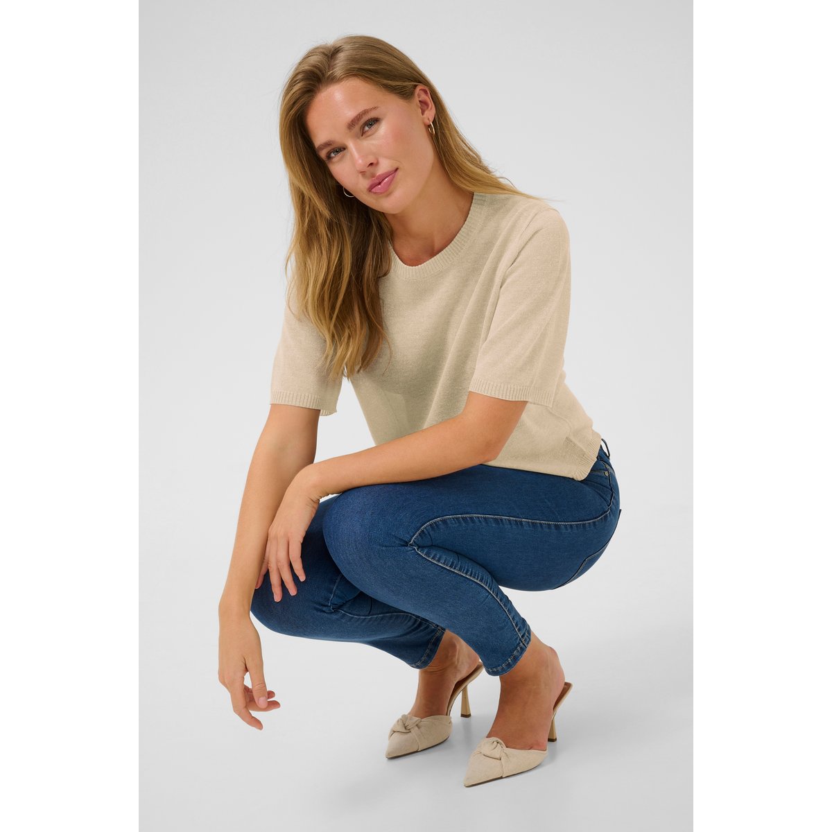 Knitted pullover beige feather gray melange, KAFFE