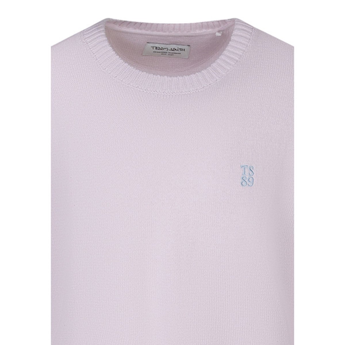 Pull en coton rose à coupe droite pourvu d'un col rond épais rose, TEDDY SMITH