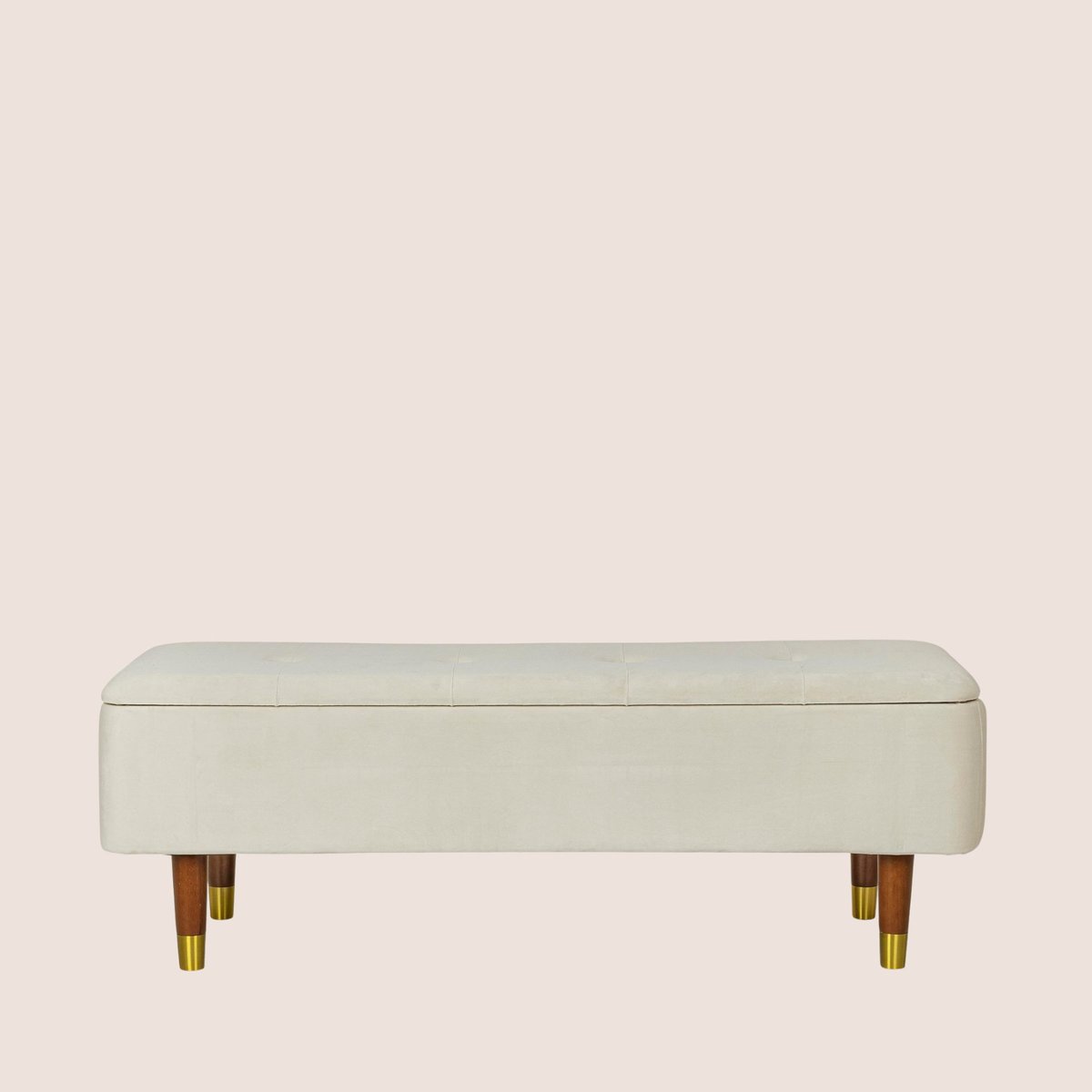 Banc coffre 2 places en velours et piétement en bois - RIKA beige, HELLIN, DEPUIS 1862