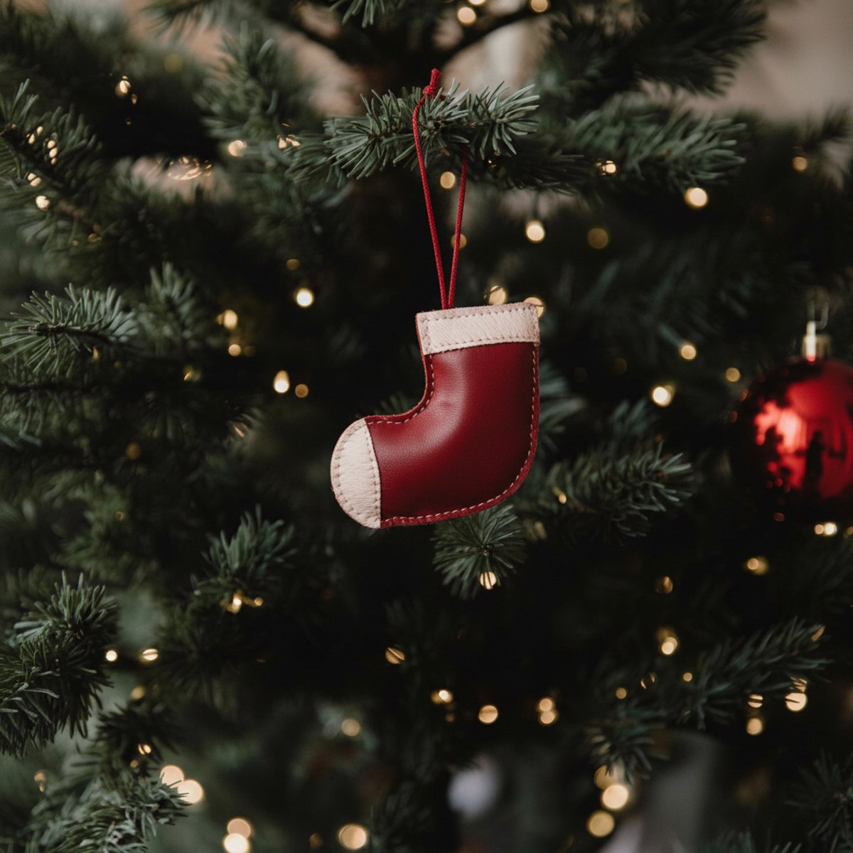 Suspension de noël décorative bottine en cuir H13 rouge, SIA DECO