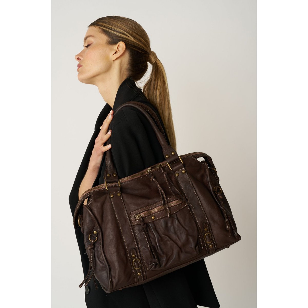 Sac à main en cuir italien MISS STORM chocolat, OH MY BAG