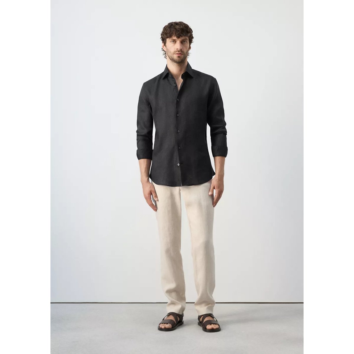 Chemise slim-fit 100 % lin noir, MANGO MAN