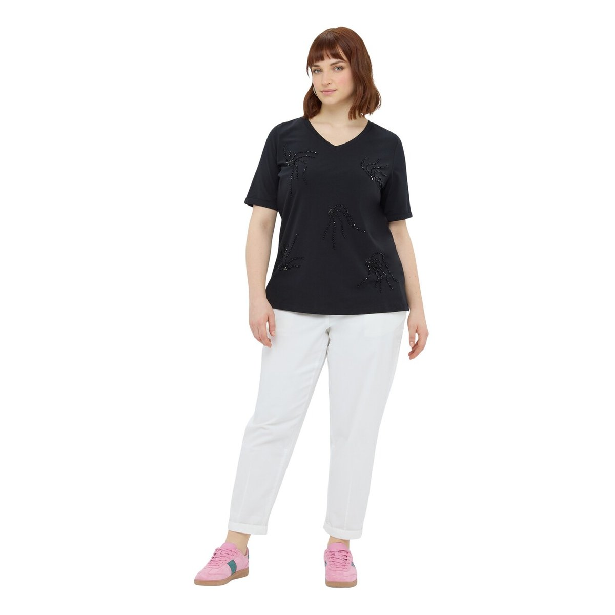 T-shirt avec broderie en perles noir, FIORELLA RUBINO