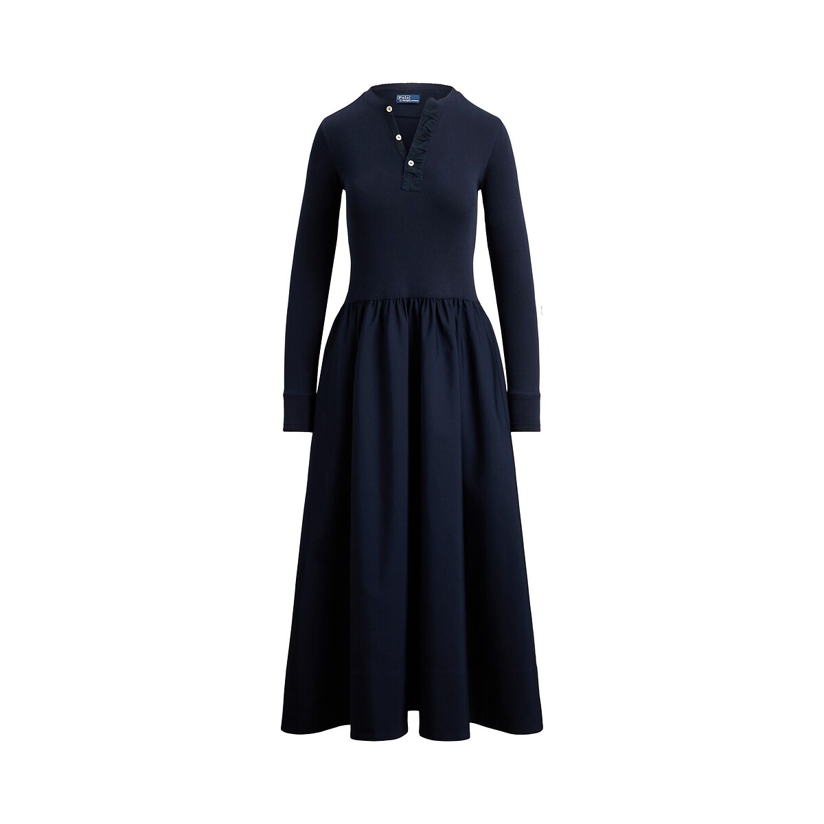 Robe longue évasée à manches longues marine, POLO RALPH LAUREN