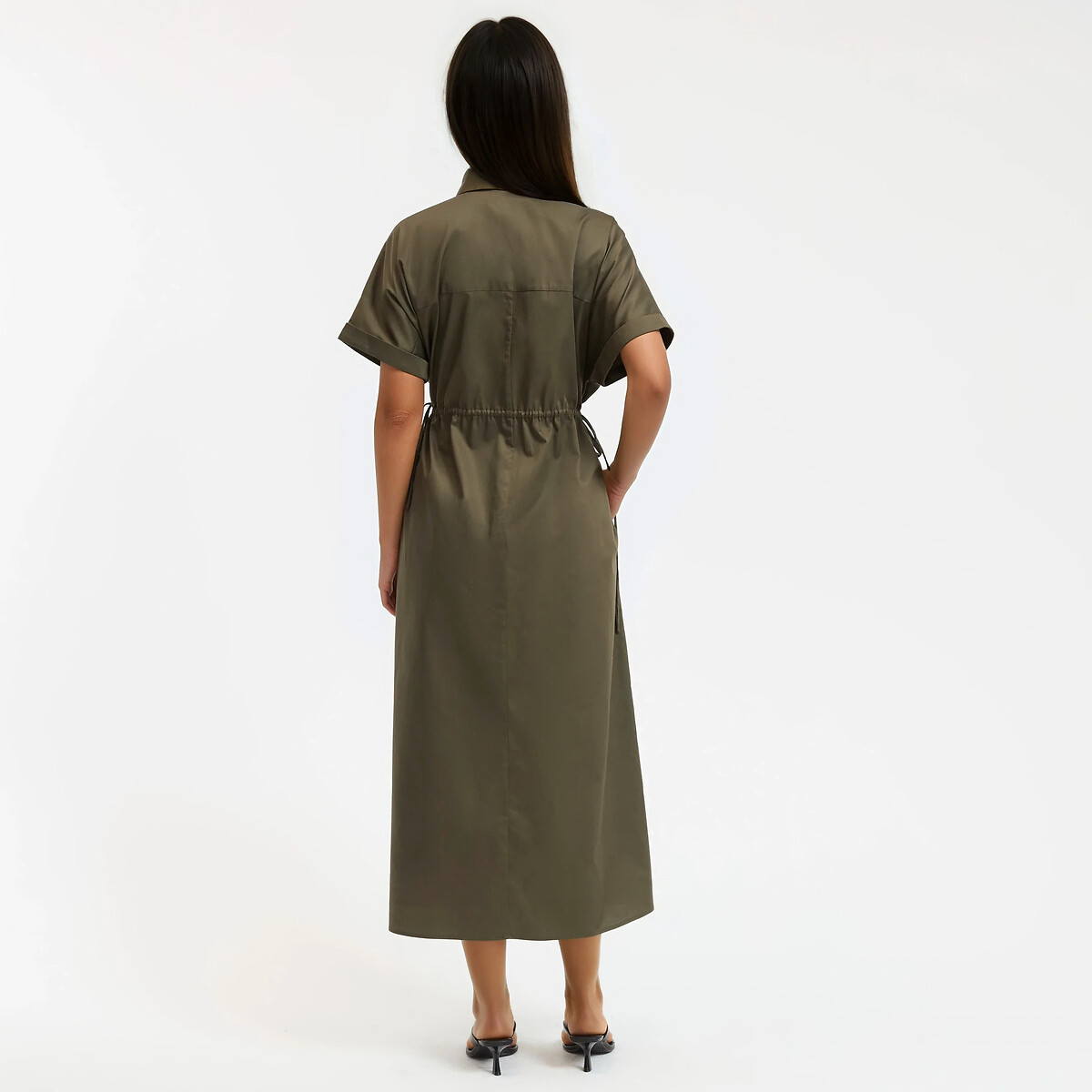 Robe longue resserrée à la taille, col chemise vert kaki, LA REDOUTE COLLECTIONS