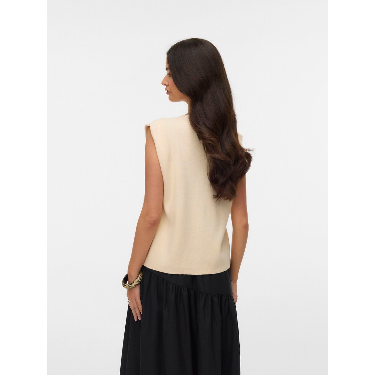 Sleeveless Crew Neck Buttoned Cardigan ecru , VERO MODA