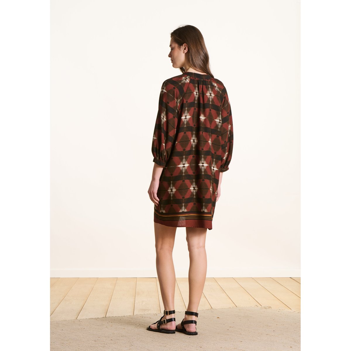 Robe courte à imprimé manches 3/4 mahogany, LA FEE MARABOUTEE