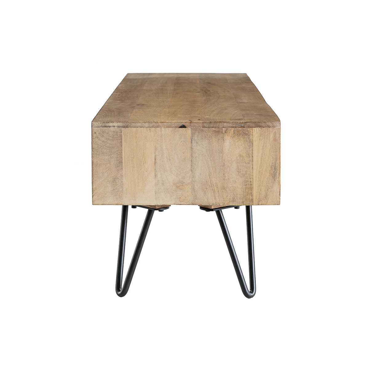Meuble TV en bois manguier massif et métal noir L150 VIBES naturel, MILIBOO