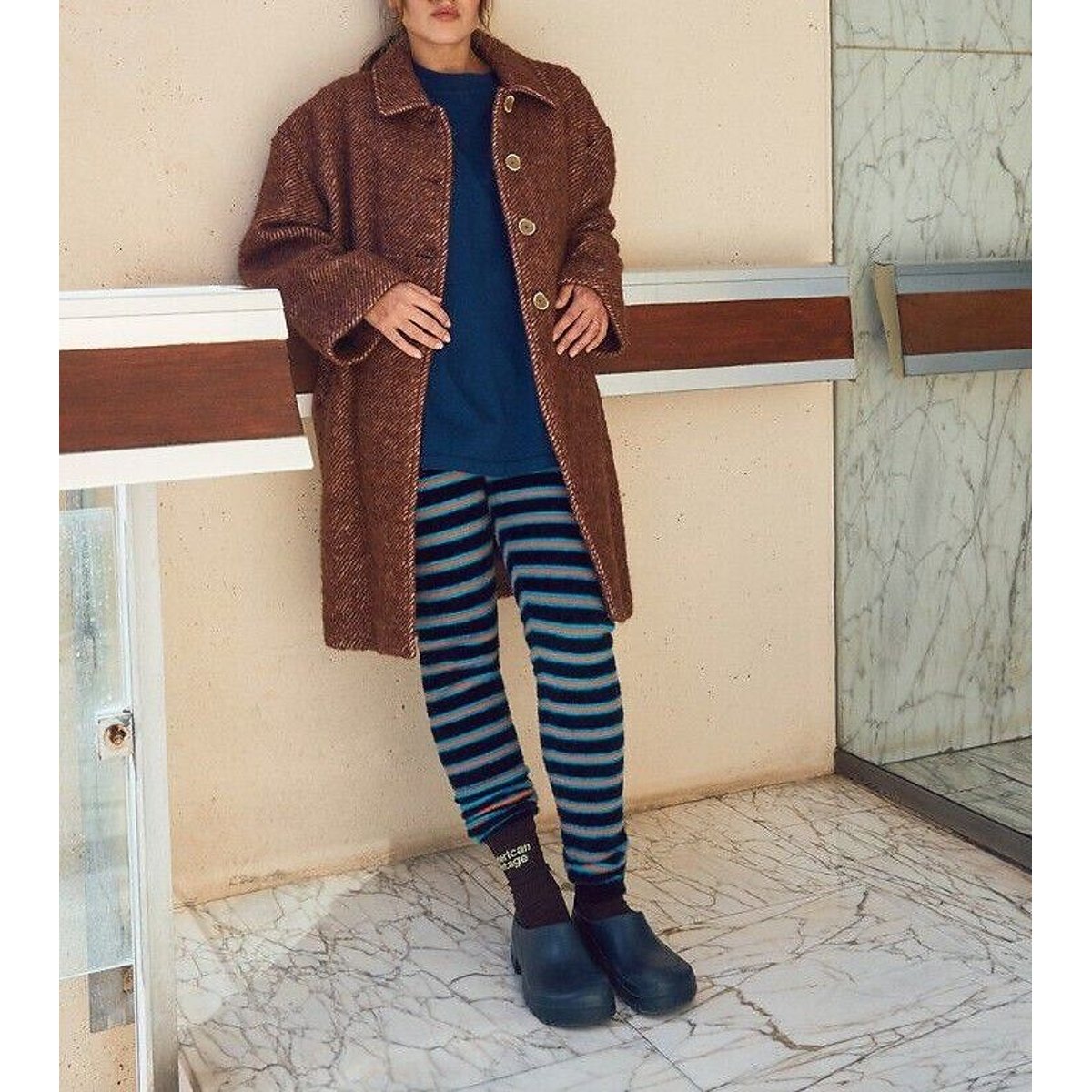 Manteau mi-long ample, LULOW marron chiné, AMERICAN VINTAGE
