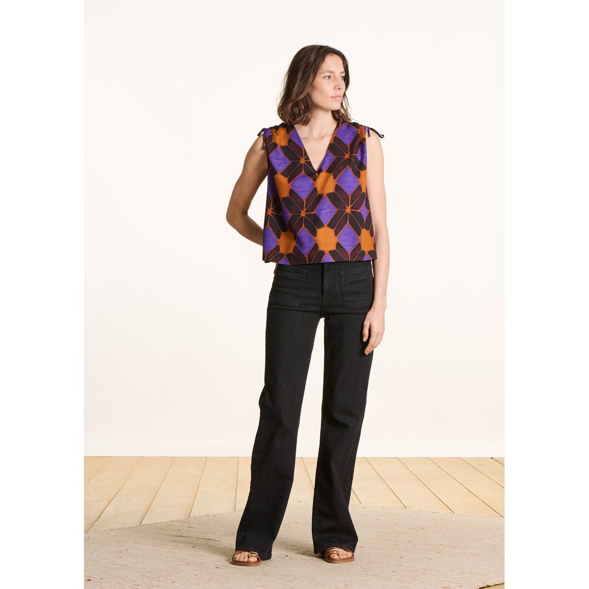 Top sans manches imprimé tandoori/violet, LA FEE MARABOUTEE
