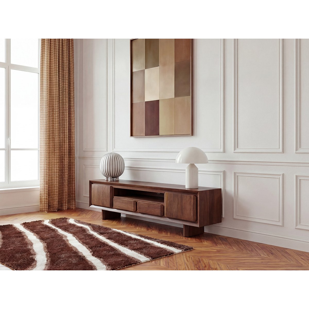 Meuble TV 200 cm bois massif, BELLECOUR marron foncé, BOBOCHIC