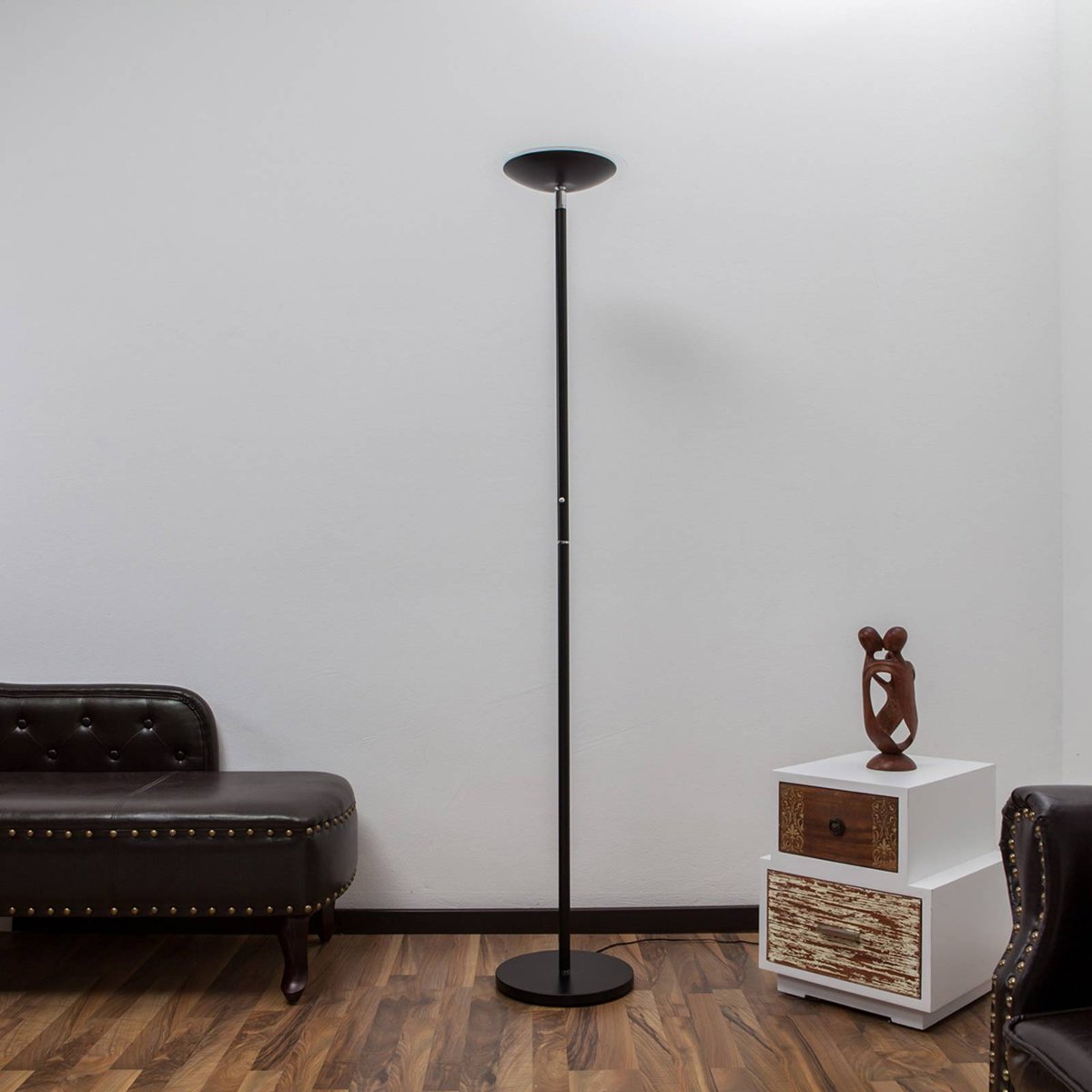 Lampadaire en métal moderneLED, Malea noir, transparent, LINDBY