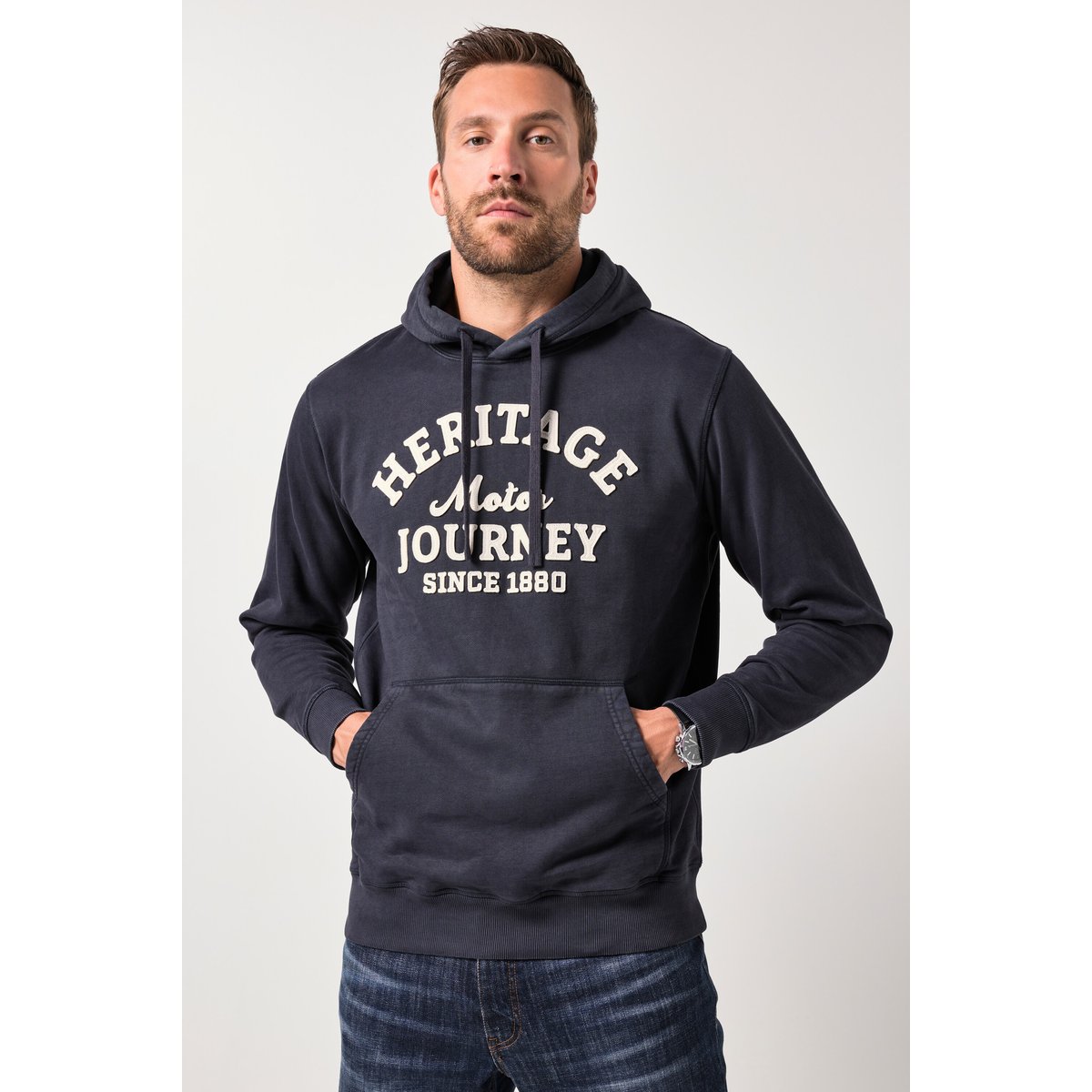 Sweat-shirt à capuche, style vintage bleu marine, JP1880
